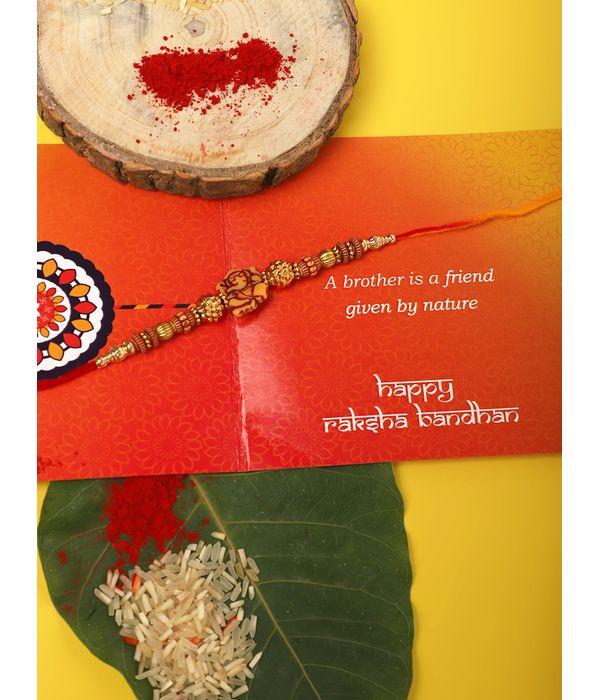 YouBella Designer Bracelet Rakhi and Greeting Card Combo Set for Brother Raksha Bandhan Gift for Brother (Style 1)